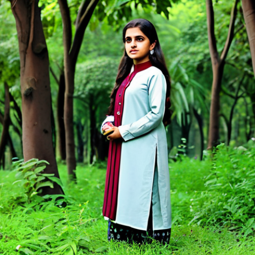 **

"A professional female teacher, fully clothed in a modest shalwar kameez with a dupatta, standing in a lush green forest, teaching children about nature, safe for work, perfect anatomy, natural proportions, high-resolution photography, appropriate content, family-friendly, professional."

**