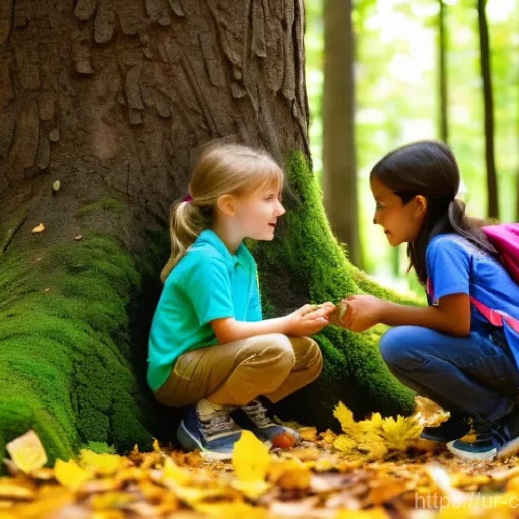 숲교육과 사회적 변화 - **Prompt: "Children's Forest Exploration and Discovery"**
A vibrant, naturalistic photograph cap...