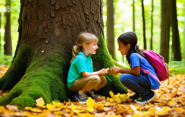숲교육과 사회적 변화 - **Prompt: "Children's Forest Exploration and Discovery"**
A vibrant, naturalistic photograph cap...