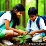 Home 22 실외 활동 중심의 숲교육 커리큘럼 - A group of diverse Urdu-speaking children wearing casual outdoor clothing and light backpacks, explo...