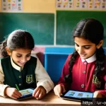 Home 21 숲교육 커리큘럼의 혁신적 접근 - A vibrant classroom scene in a Pakistani school where Urdu-speaking children, wearing modest school ...