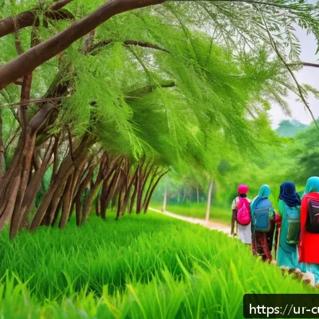 숲교육 커리큘럼의 이점 - A group of diverse Urdu-speaking children wearing modest, colorful casual clothes and light backpack...